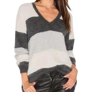 VINCE Sz L Large Colorblock Stripe V-Neck Pullover Sweater Mohair Wool